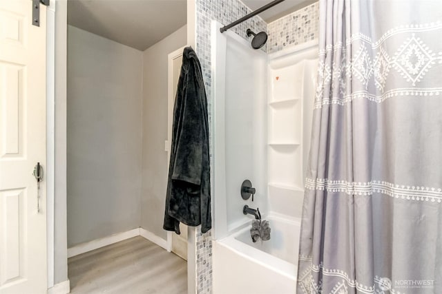 19820 63rd Avenue Ct E, Spanaway, WA 98387 - full bathroom featuring wood finished floors and shower / bath combination with curtain