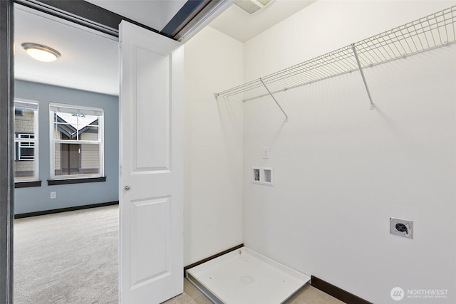 7162 Shinkle Pl SW Unit 64, Seattle, WA 98106 - washroom with electric dryer hookup, washer hookup, and light colored carpet