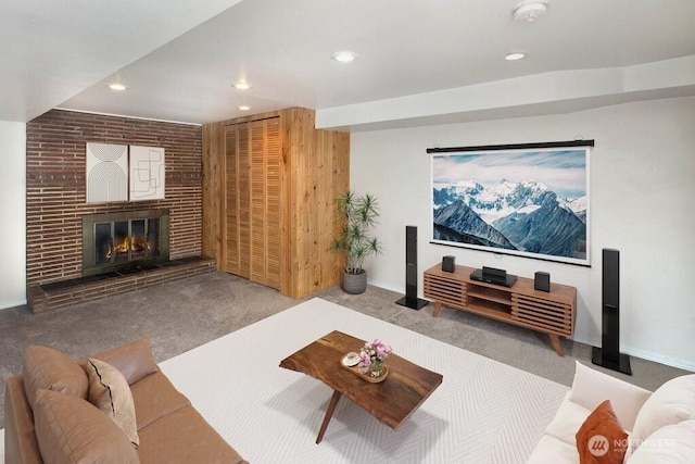 16204 Corliss Pl N, Shoreline, WA 98133 - carpeted living room with a fireplace and recessed lighting