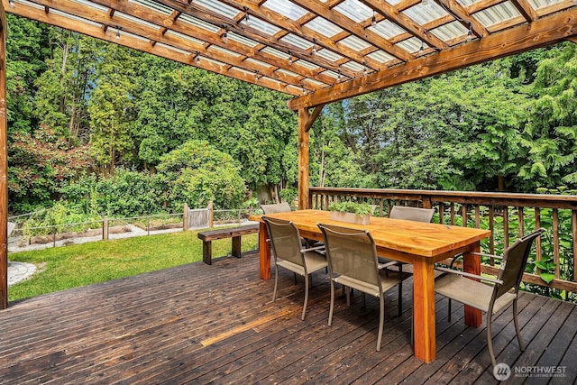 409 169th St SE, Bothell, WA 98012 - wooden deck with outdoor dining space and a pergola