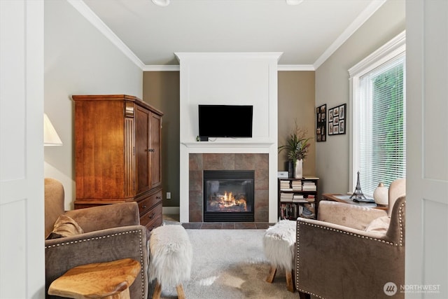 26713 178th Loop SE, Covington, WA 98042 - living area featuring a fireplace and crown molding