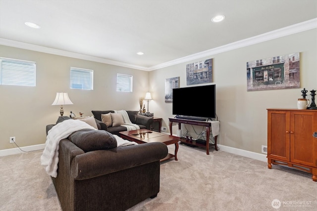 26713 178th Loop SE, Covington, WA 98042 - living area with crown molding, light carpet, and recessed lighting