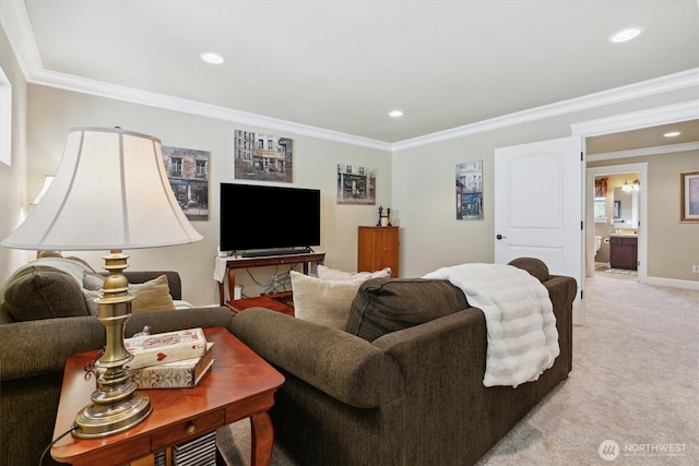 26713 178th Loop SE, Covington, WA 98042 - living area featuring crown molding, light colored carpet, and recessed lighting