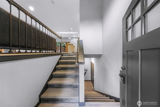 3 River Ridge Loop, Bellingham, WA 98229 - foyer entrance featuring stairs, a high ceiling, and recessed lighting