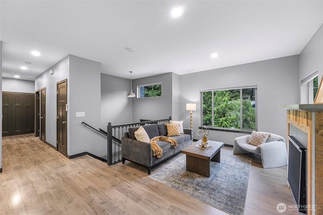 3 River Ridge Loop, Bellingham, WA 98229 - living room featuring light wood-type flooring, recessed lighting, and a fireplace
