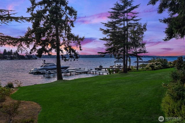 3639 Hunts Point Rd, Hunts Point, WA 98004 - dock featuring a lawn, a water view, and boat lift