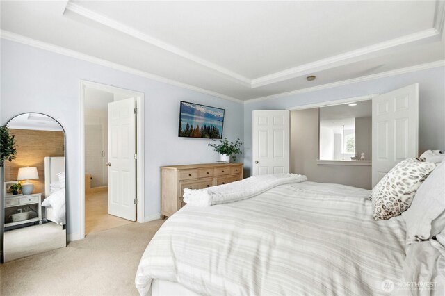 1014 274th Way SE, Sammamish, WA 98075 - bedroom with a tray ceiling, light carpet, and crown molding