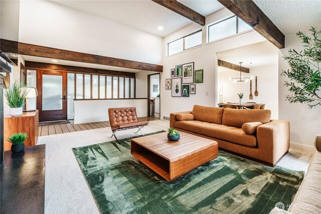 830 S 301st Pl, Federal Way, WA 98003 - living room featuring beam ceiling and a towering ceiling
