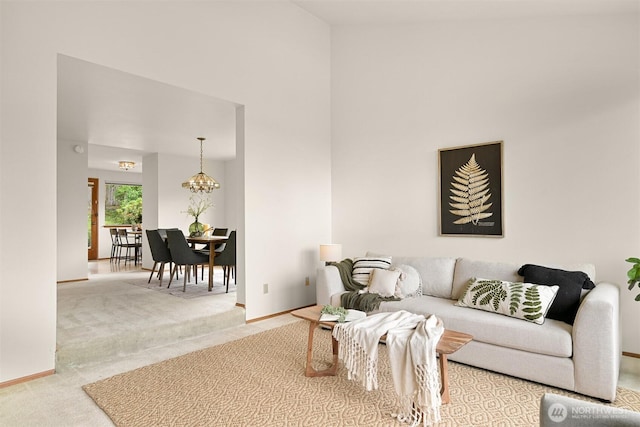 1708 Whatcom St, Bellingham, WA 98229 - carpeted living room featuring a chandelier and a high ceiling