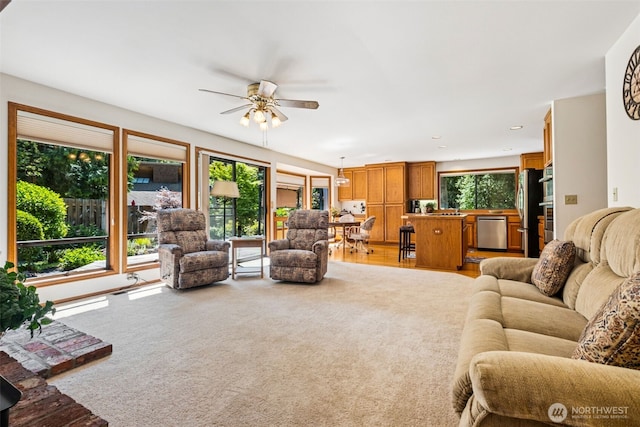 24131 SE 225th St, Maple Valley, WA 98038 - living room with a ceiling fan and light carpet