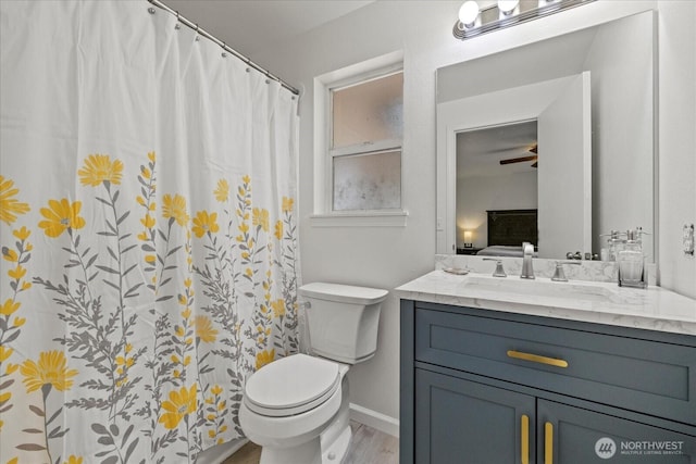 35728 157th Pl SE, Sultan, WA 98294 - bathroom featuring vanity, a shower with shower curtain, and wood finished floors