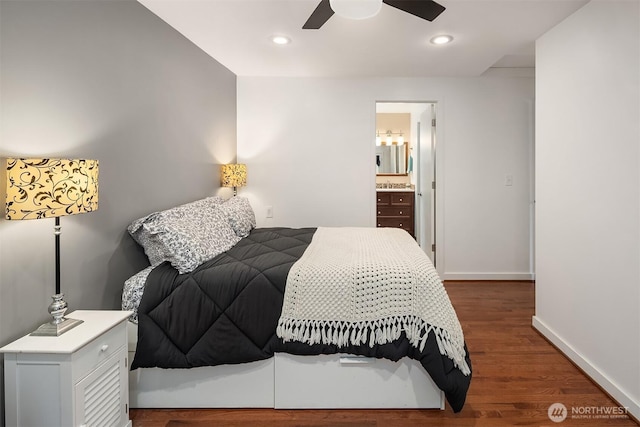 23318 3rd Pl W, Bothell, WA 98021 - bedroom with wood finished floors, ceiling fan, recessed lighting, and connected bathroom