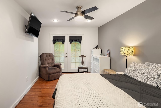 23318 3rd Pl W, Bothell, WA 98021 - bedroom with french doors, wood finished floors, access to exterior, and a ceiling fan
