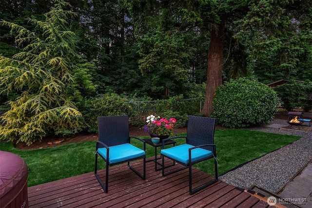 23318 3rd Pl W, Bothell, WA 98021 - wooden terrace with a fire pit and a lawn