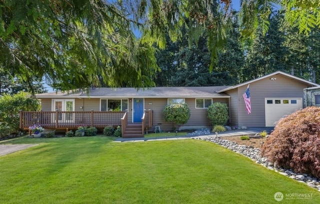 23318 3rd Pl W, Bothell, WA 98021 - ranch-style home featuring an attached garage, a front lawn, and a deck
