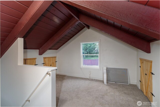 21405 Thompson Creek Rd SE, Tenino, WA 98589 - additional living space featuring carpet flooring and wooden ceiling