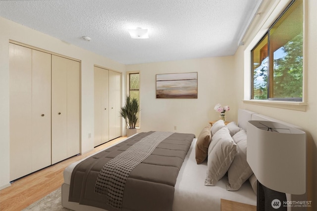 3909 Fielding Ave, Bellingham, WA 98229 - bedroom featuring two closets, light wood-style flooring, and a textured ceiling