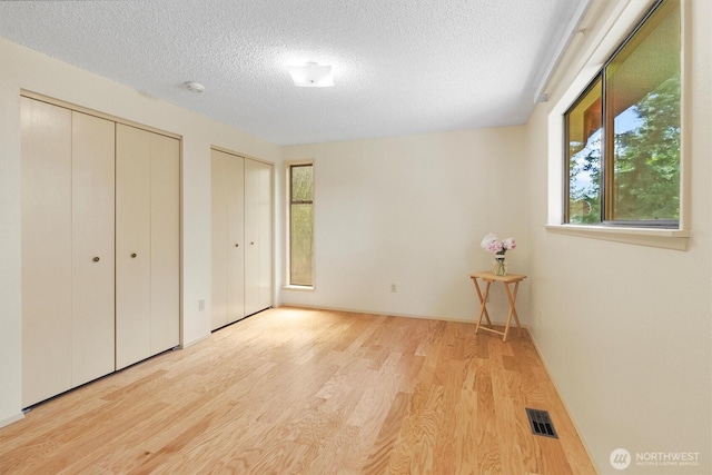 3909 Fielding Ave, Bellingham, WA 98229 - unfurnished bedroom featuring two closets, light wood-style floors, and a textured ceiling