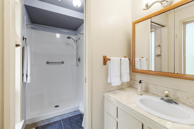 3909 Fielding Ave, Bellingham, WA 98229 - full bath featuring a stall shower, vanity, and tile patterned flooring