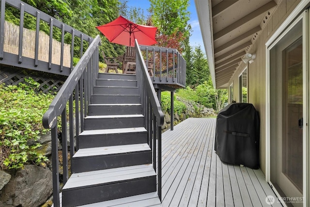 7123 NE 165th St, Kenmore, WA 98028 - wooden terrace featuring stairway and a grill