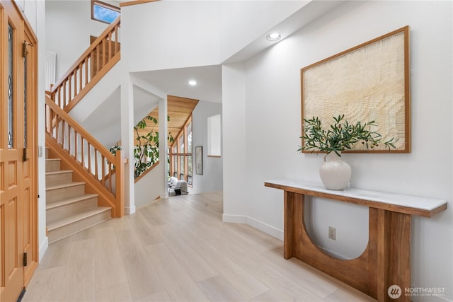 4811 Somerset Dr SE, Bellevue, WA 98006 - foyer entrance with light wood-style flooring, recessed lighting, and stairs