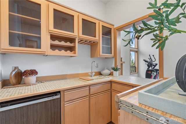 4811 Somerset Dr SE, Bellevue, WA 98006 - kitchen featuring dishwashing machine, light countertops, and glass insert cabinets