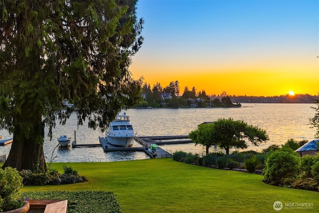 3611 Hunts Point Rd, Hunts Point, WA 98004 - dock with a water view and a lawn