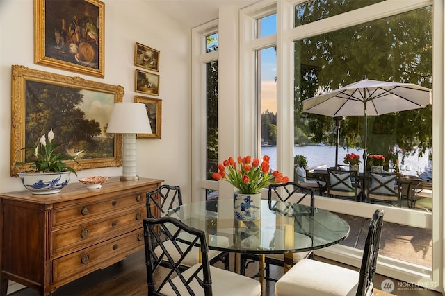 3611 Hunts Point Rd, Hunts Point, WA 98004 - dining space with dark wood-style floors
