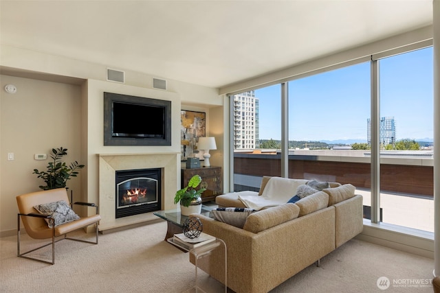 10610 NE 9th Pl Unit 1220, Bellevue, WA 98004 - living room featuring a fireplace and carpet