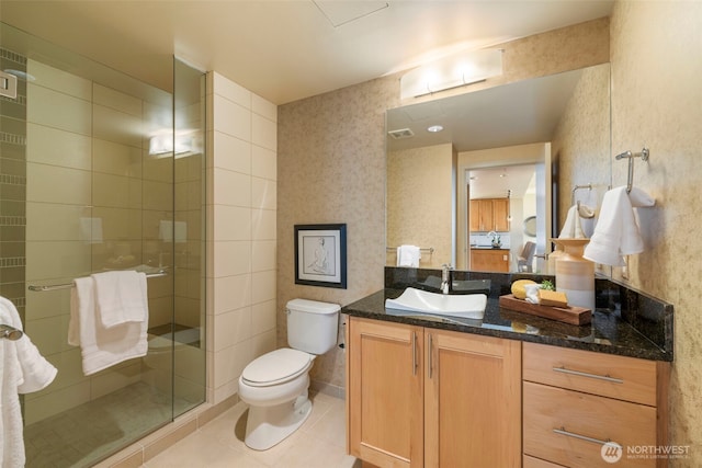 10610 NE 9th Pl Unit 1220, Bellevue, WA 98004 - bathroom featuring vanity, tile patterned floors, and a stall shower
