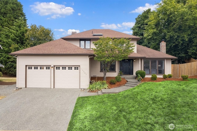 13063 SE 47th Pl, Bellevue, WA 98006 - traditional-style house featuring a chimney, driveway, a garage, and roof with shingles