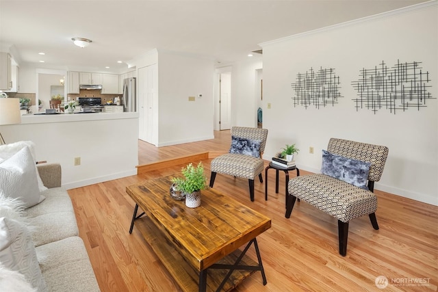 13063 SE 47th Pl, Bellevue, WA 98006 - living room with recessed lighting, light wood-type flooring, and crown molding