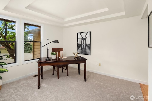13063 SE 47th Pl, Bellevue, WA 98006 - home office featuring a tray ceiling and light carpet
