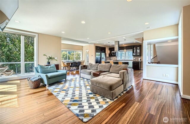 9544 3rd Ave NW, Seattle, WA 98117 - living room featuring wood finished floors and recessed lighting
