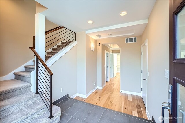 9544 3rd Ave NW, Seattle, WA 98117 - entryway featuring stairs, recessed lighting, and wood finished floors