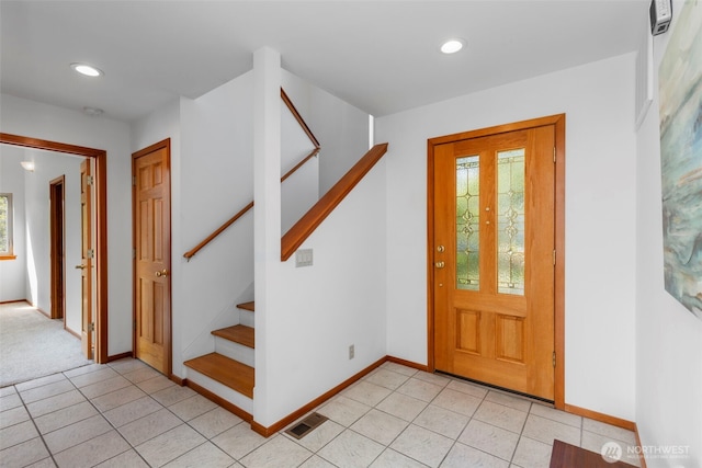 252 Myrtle St, Port Townsend, WA 98368 - entryway featuring plenty of natural light, stairs, light tile patterned flooring, and recessed lighting