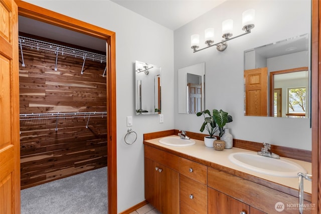 252 Myrtle St, Port Townsend, WA 98368 - bathroom with double vanity and wooden walls