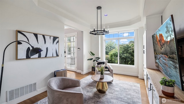 23728 135th Pl SE, Kent, WA 98042 - sitting room with a chandelier, light wood-type flooring, and ornamental molding