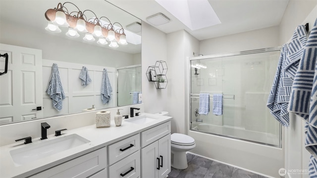 23728 135th Pl SE, Kent, WA 98042 - bathroom with a skylight, combined bath / shower with glass door, and double vanity