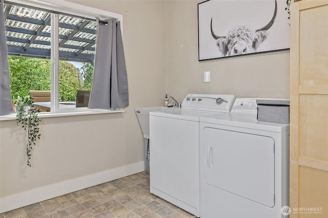 3041 S 201st St, Seatac, WA 98198 - washroom with washing machine and dryer and stone finish floors