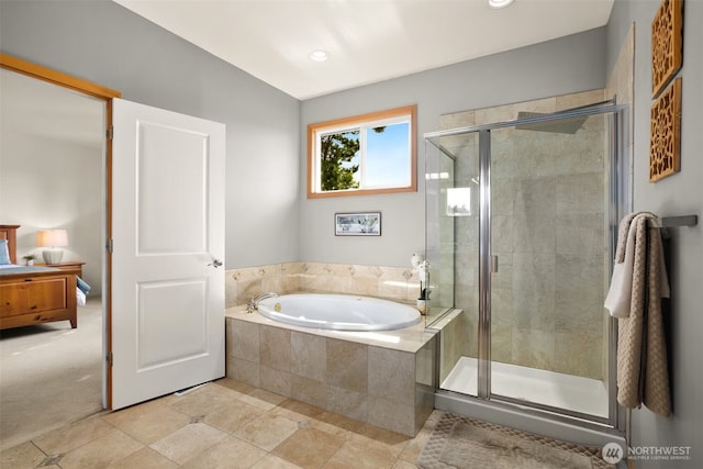 8233 NE 163rd Pl, Kenmore, WA 98028 - bathroom with a garden tub, a stall shower, and recessed lighting