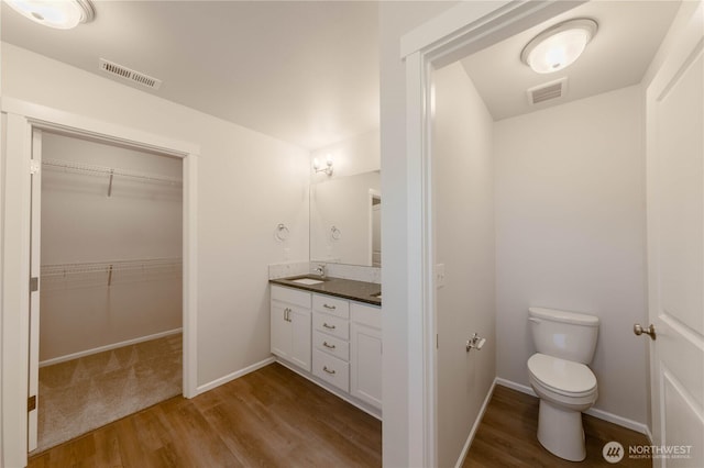 514 Wellington Pl, Sedro Woolley, WA 98284 - bathroom with wood finished floors, double vanity, and a spacious closet