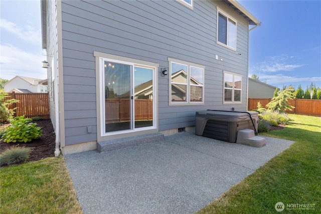 514 Wellington Pl, Sedro Woolley, WA 98284 - rear view of property with a patio area, a hot tub, and crawl space