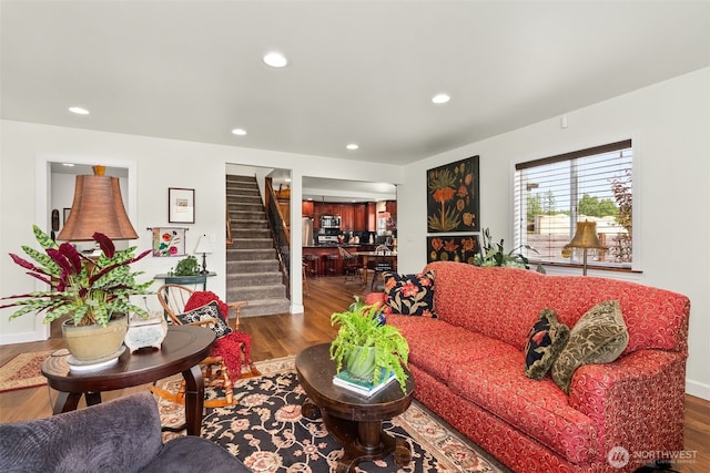 1241 Koontz Rd, Chehalis, WA 98532 - living area with stairs, recessed lighting, and wood finished floors