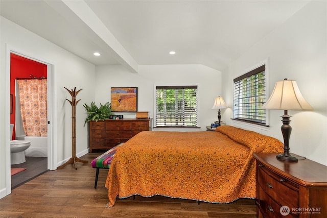 1241 Koontz Rd, Chehalis, WA 98532 - bedroom with dark wood-style flooring, recessed lighting, and connected bathroom