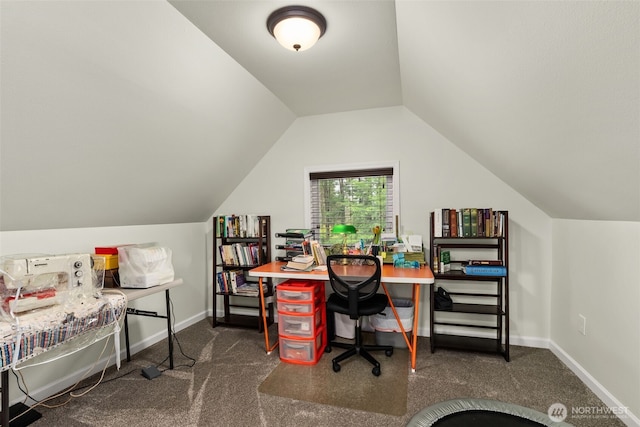 1241 Koontz Rd, Chehalis, WA 98532 - carpeted home office featuring lofted ceiling and baseboards