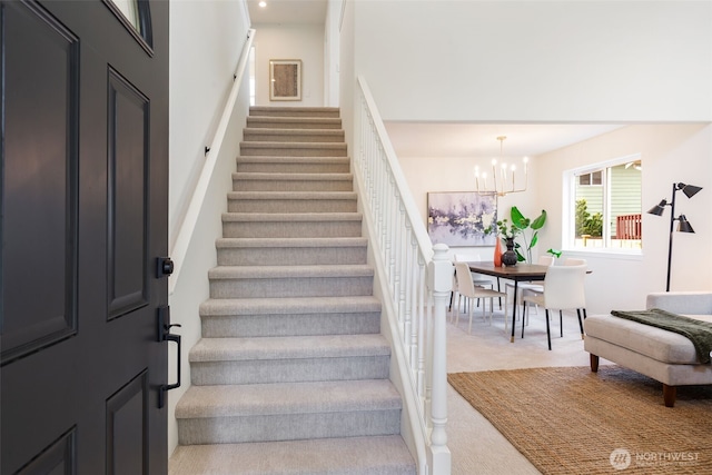 18022 29th Ave SE, Bothell, WA 98012 - staircase featuring carpet and a chandelier