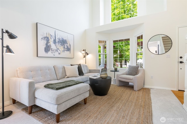 18022 29th Ave SE, Bothell, WA 98012 - carpeted living room featuring healthy amount of natural light and a high ceiling