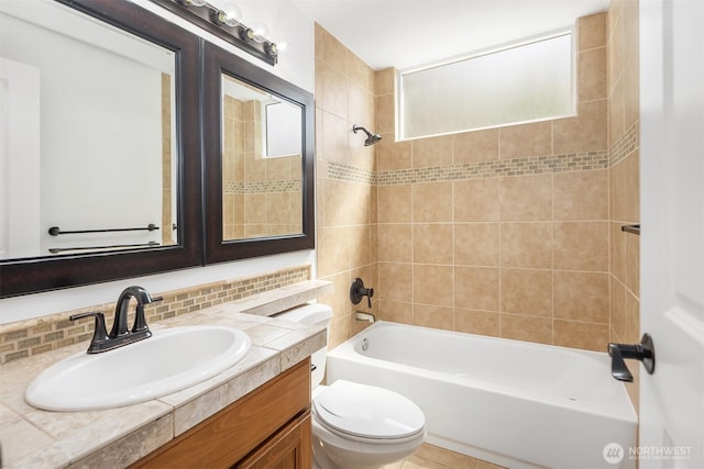 21310 SE 412th Pl, Enumclaw, WA 98022 - full bathroom featuring vanity, shower / tub combination, and backsplash