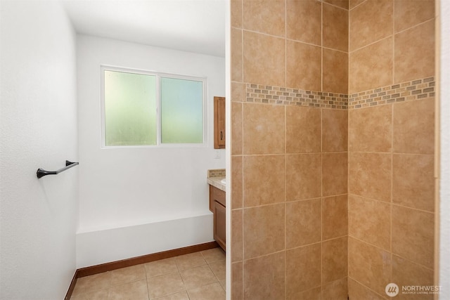 21310 SE 412th Pl, Enumclaw, WA 98022 - bathroom featuring vanity, a tile shower, and tile patterned floors
